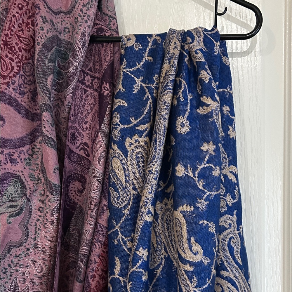 Blue and Cream Paisley Pashmina Scarf and red and cream scarf. Bundle of 2